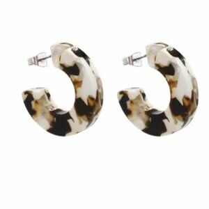NAT+NOOR Neutral Resin Enamel Chunky Animal Print Cream Black Hoop Earrings